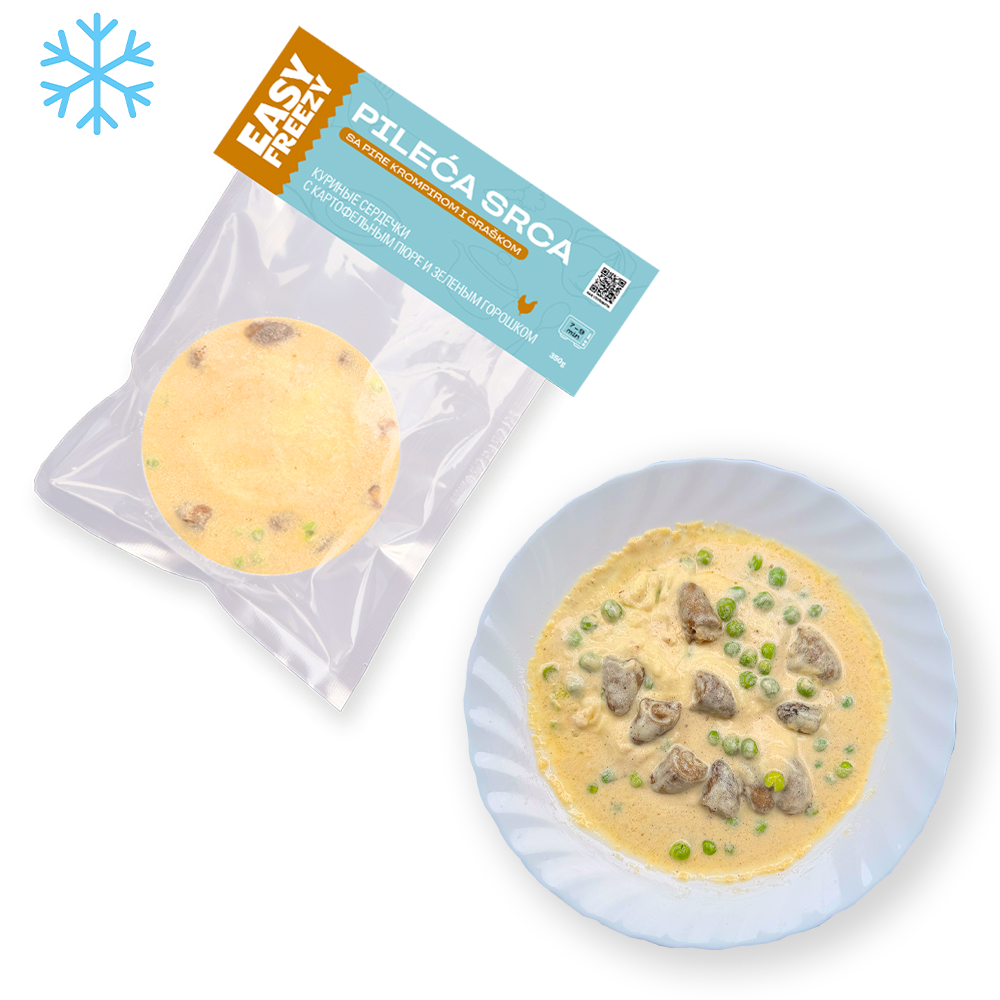 easyfreezy.kuriny.serdechki.s.kartofel'nym.pyure.i.zelenym.goroshkom.2 Куриные сердечки в сливочном соусе с зелёным горошком и картофельным пюре 350 г. — изображение 1